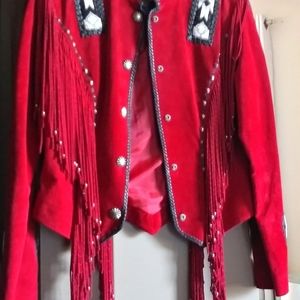 Red Leather Suede beaded Fringe Jacket